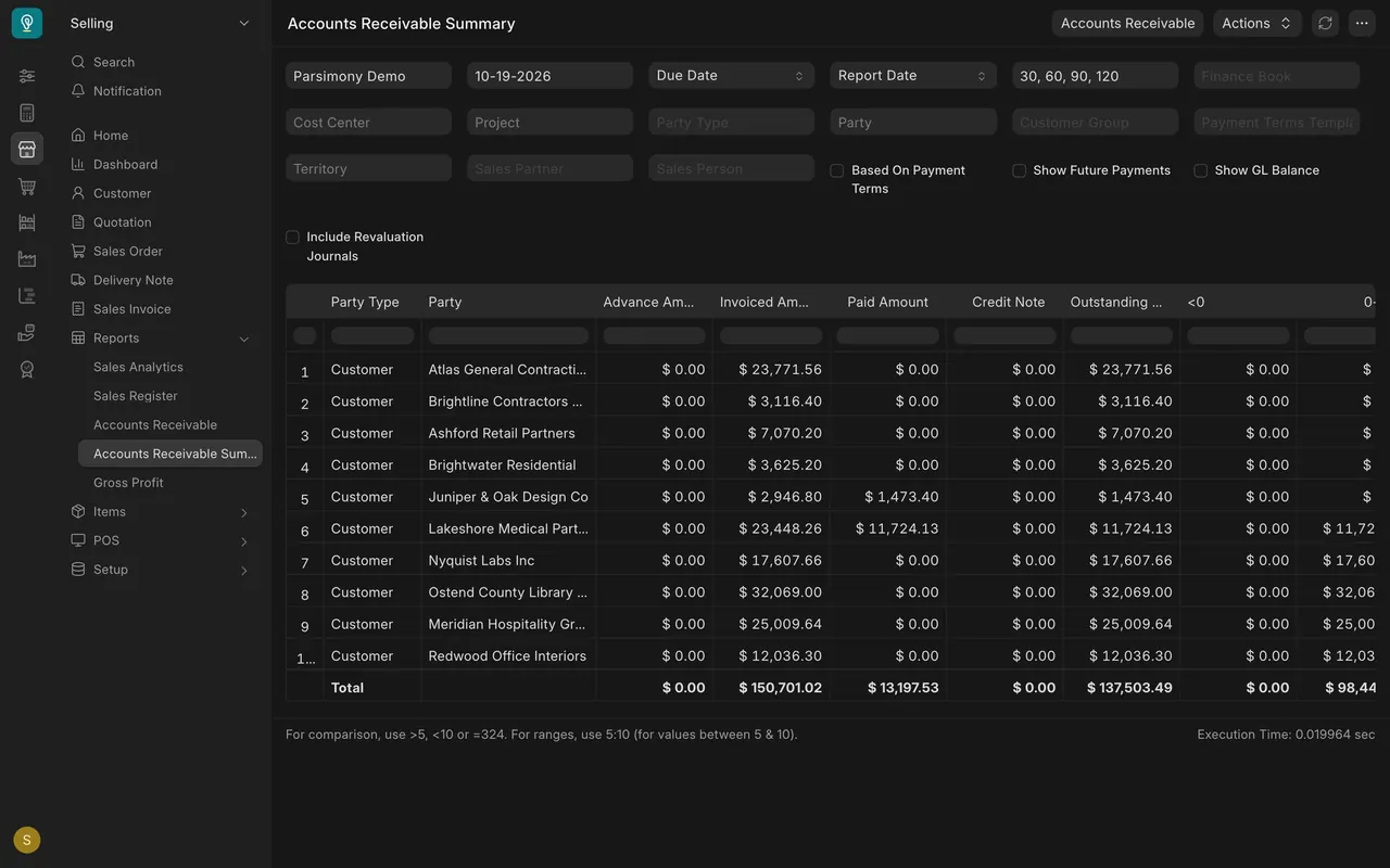 Accounts Receivable Summary: Paid Amount next to what is still outstanding