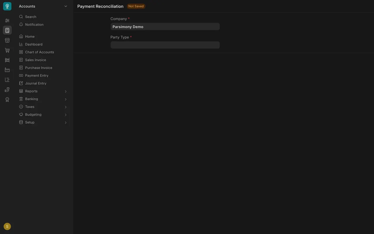 Payment Reconciliation: Company and Party Type