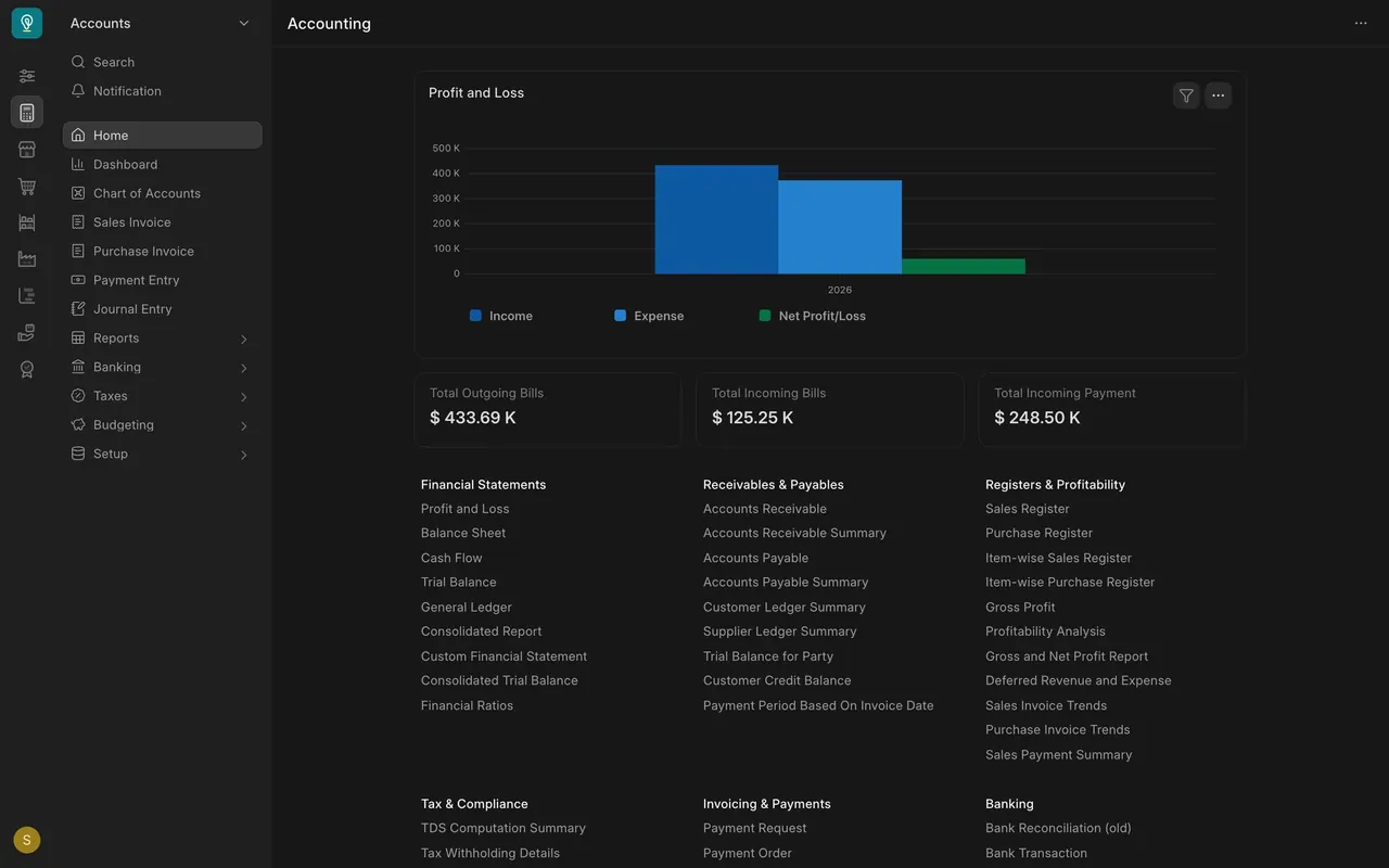 The Accounting home page: Financial Statements and Receivables & Payables