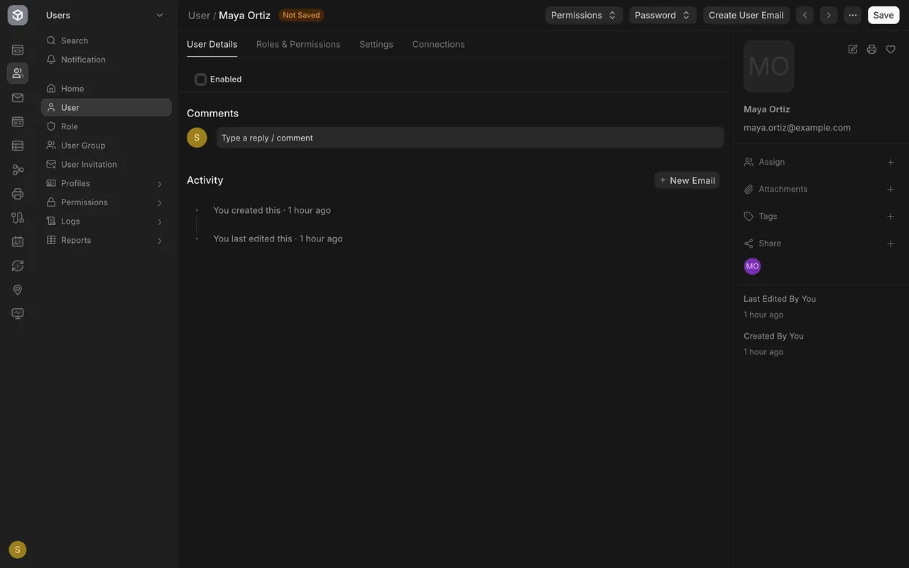 Enabled unticked on a user's record (not saved)