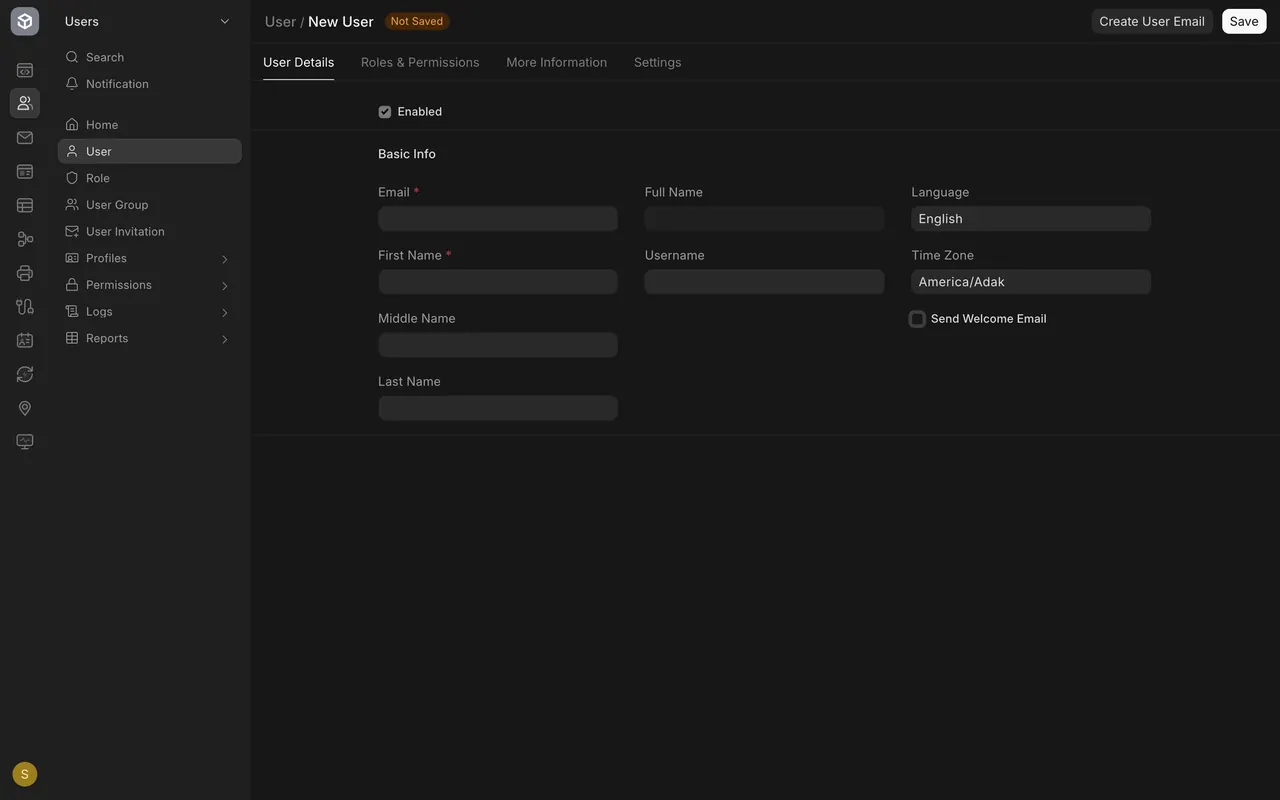 Send Welcome Email unticked