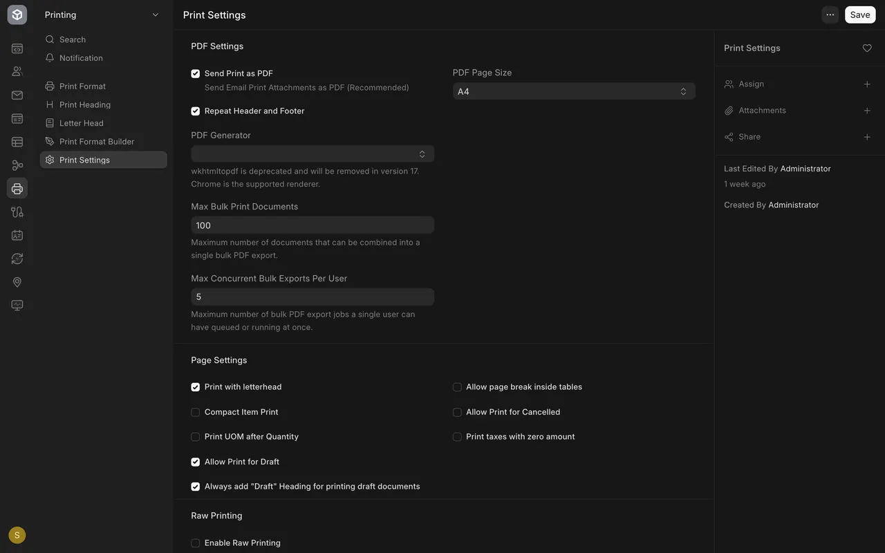 Print Settings with the Page Settings boxes