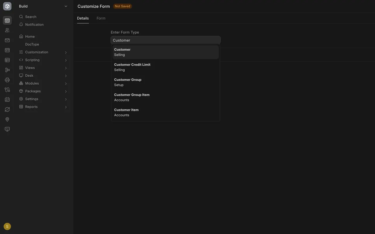 Choosing the Customer form