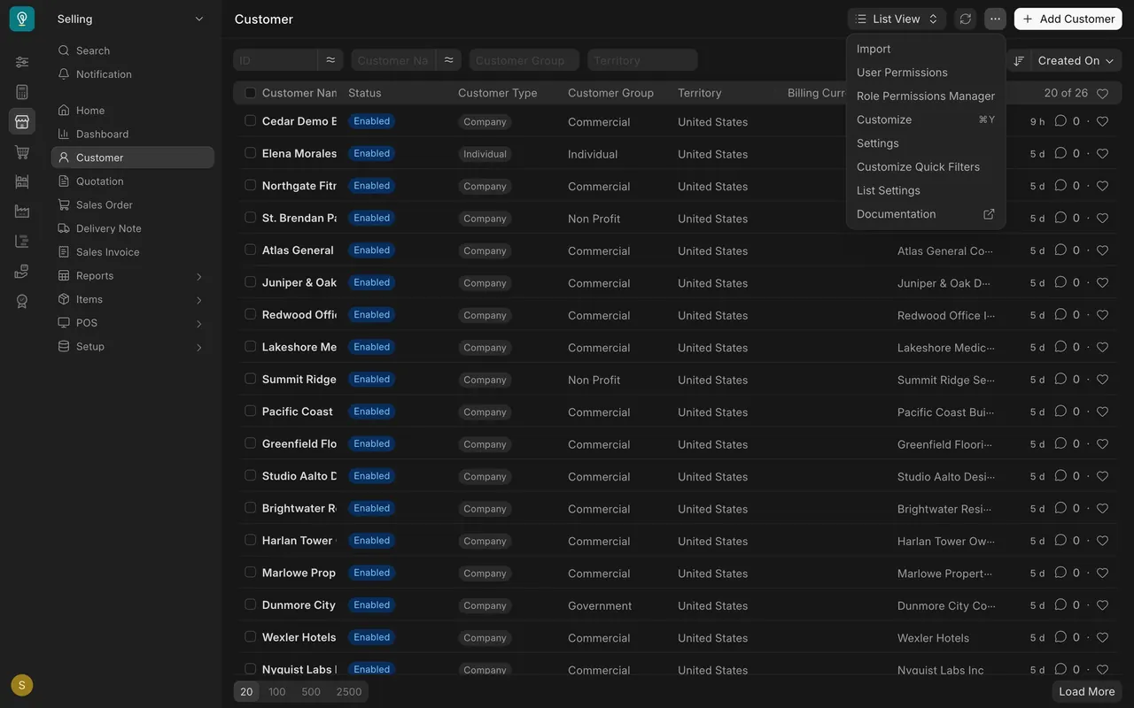 The list menu