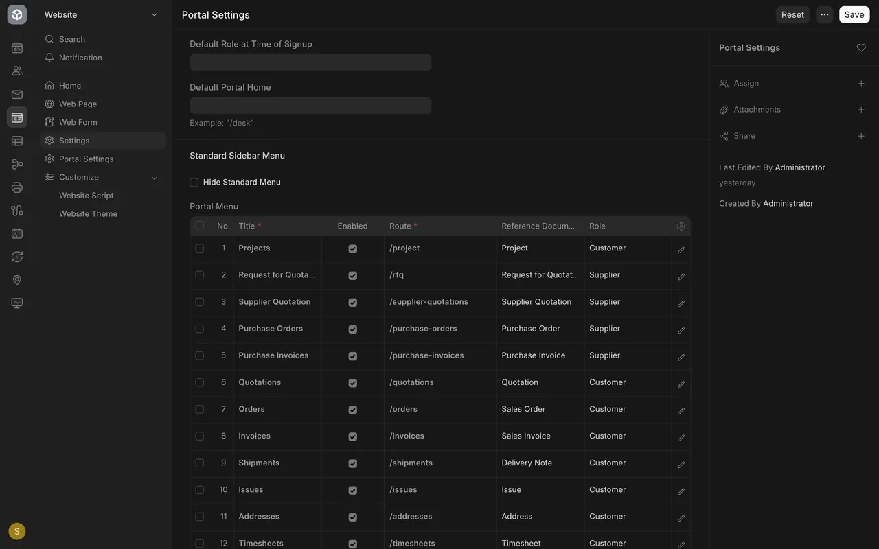 Portal menu