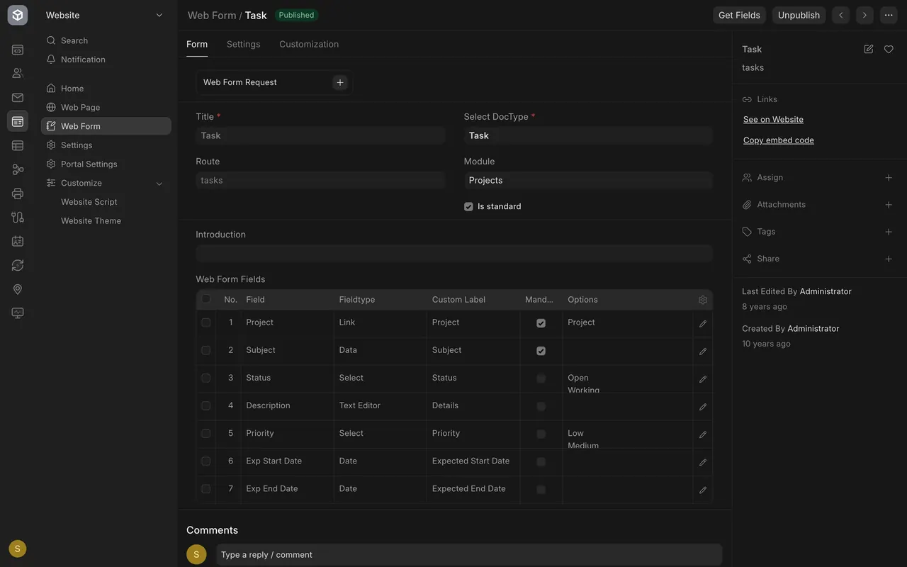 The Task form