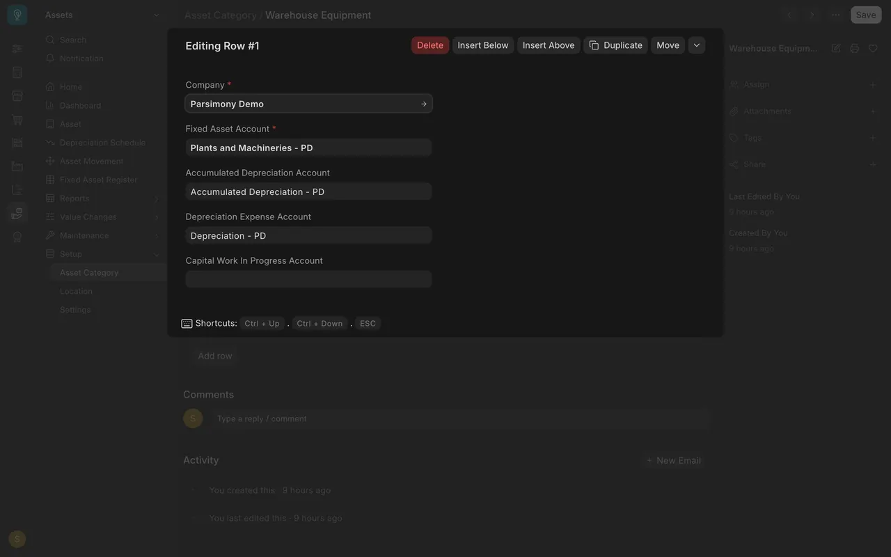 The category account row