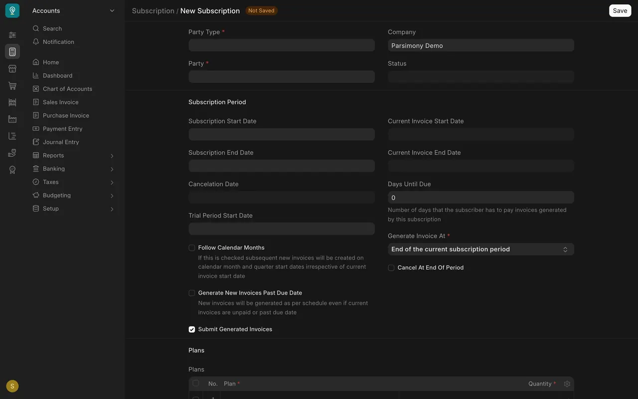 New Subscription form, not saved