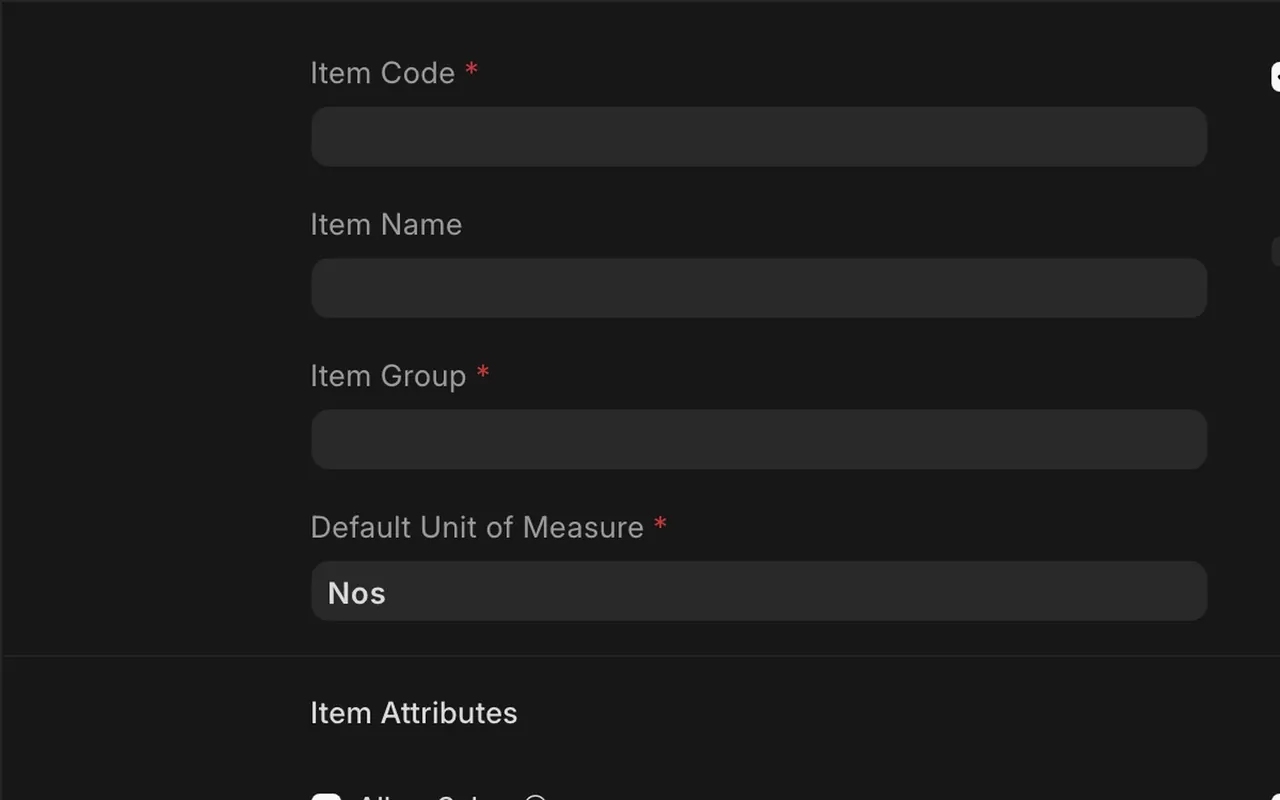 The first four fields on the item form