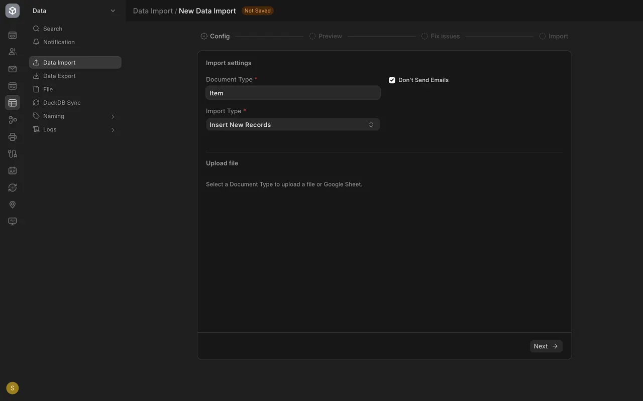 Item chosen, Insert New Records, not saved