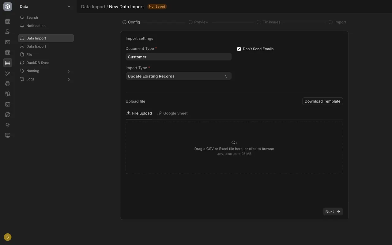 Import Type set to Update Existing Records