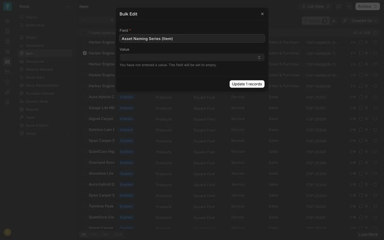 The Bulk Edit box