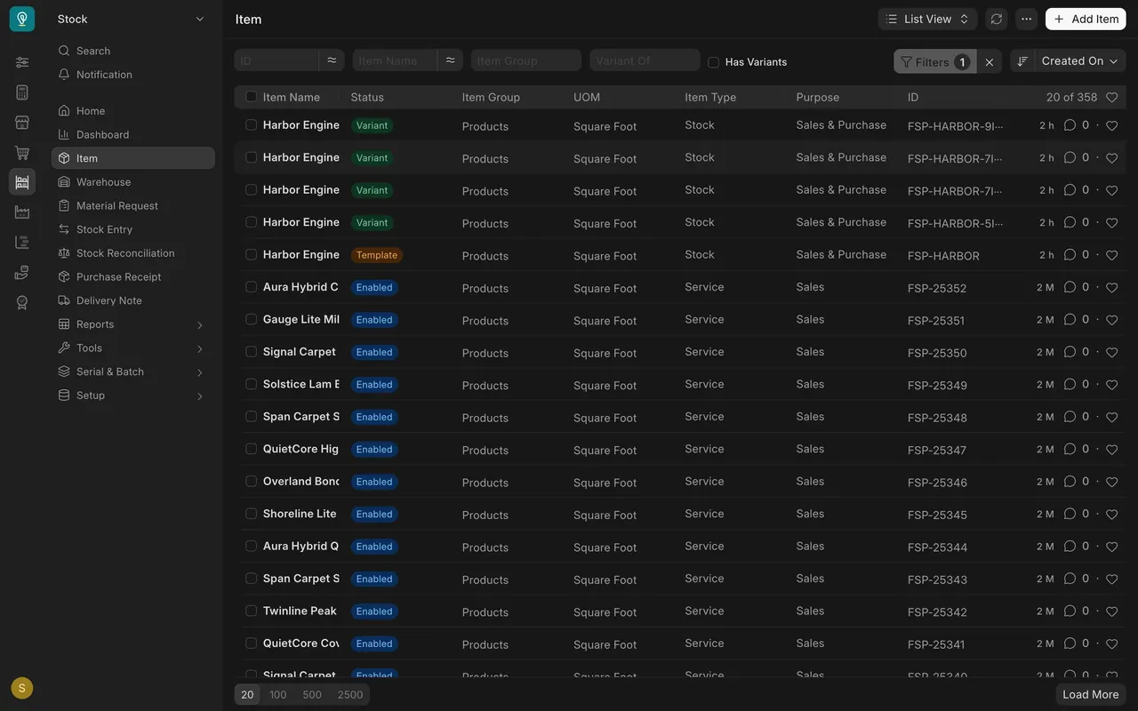 The Item list