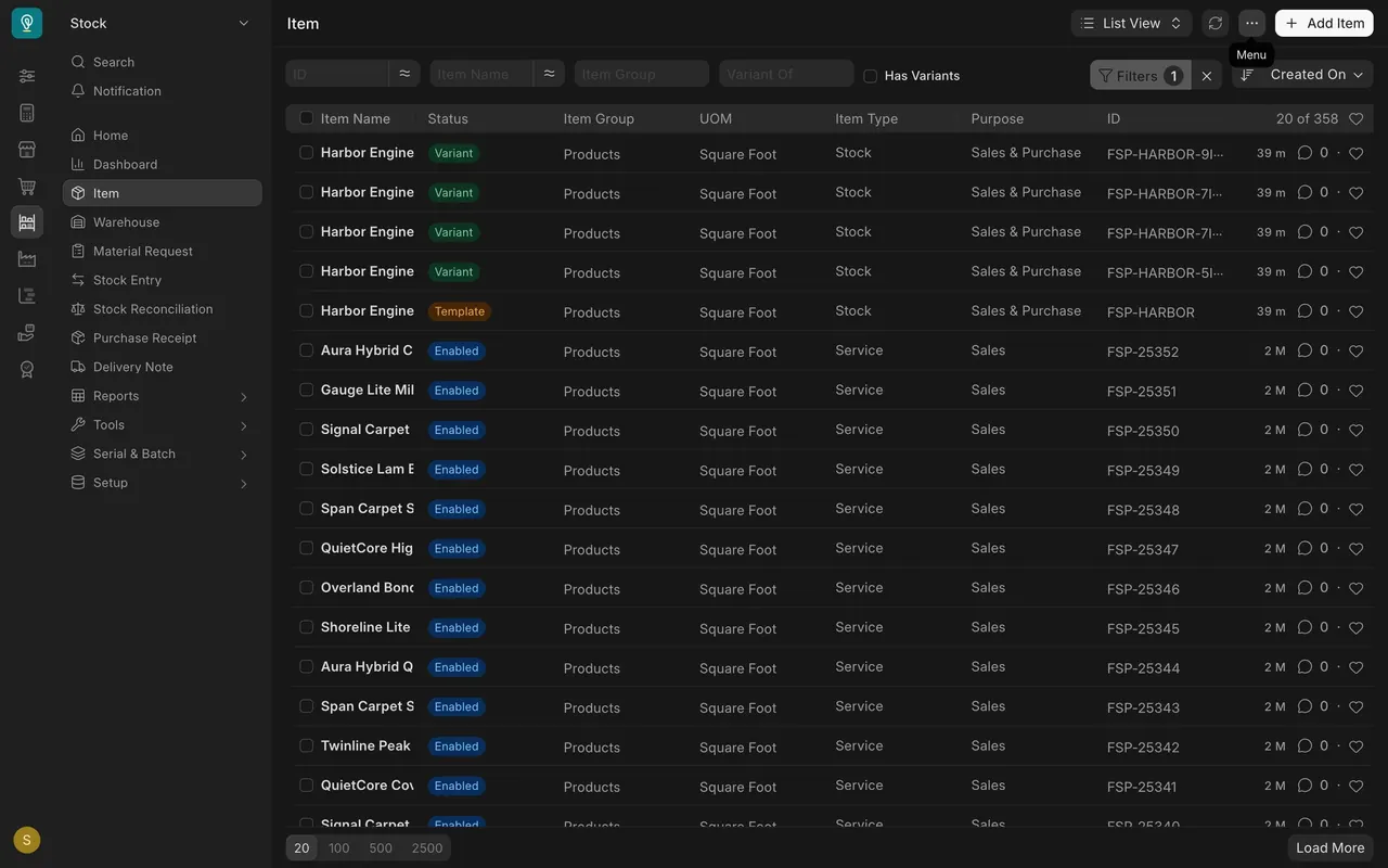 The Item list