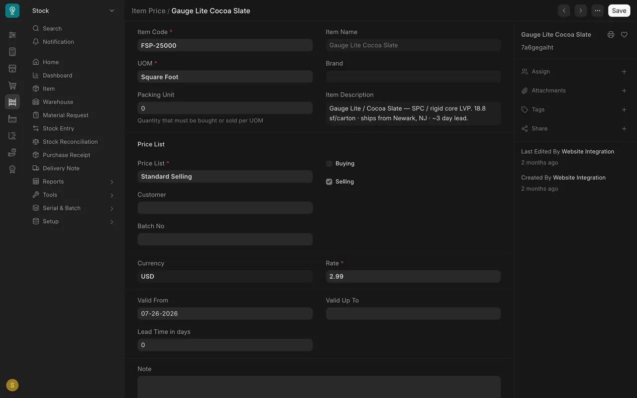 An Item Price: Price List, Rate and Valid From