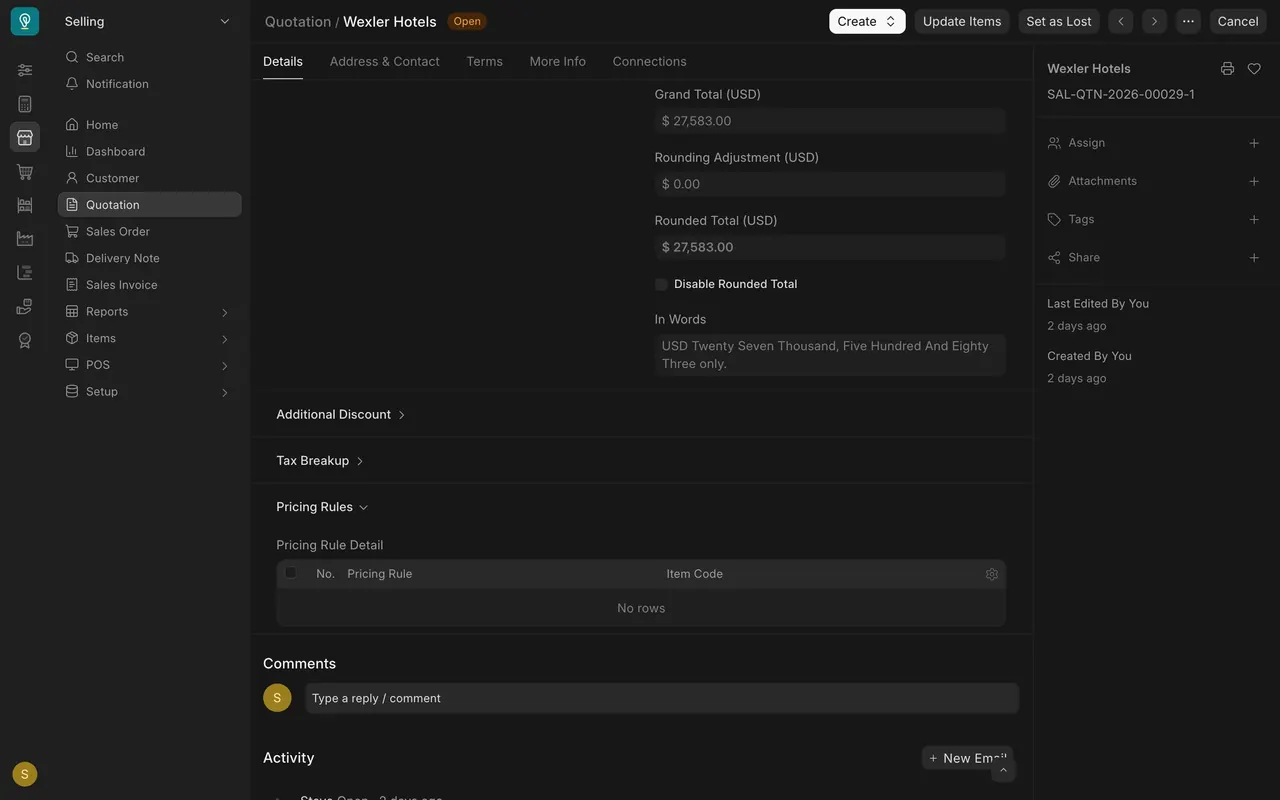 The Pricing Rules section: No rows