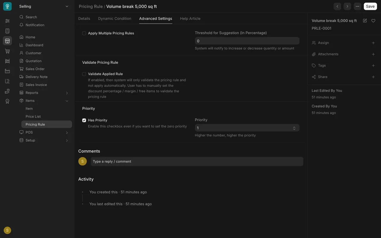 Priority 1 on the Advanced Settings tab