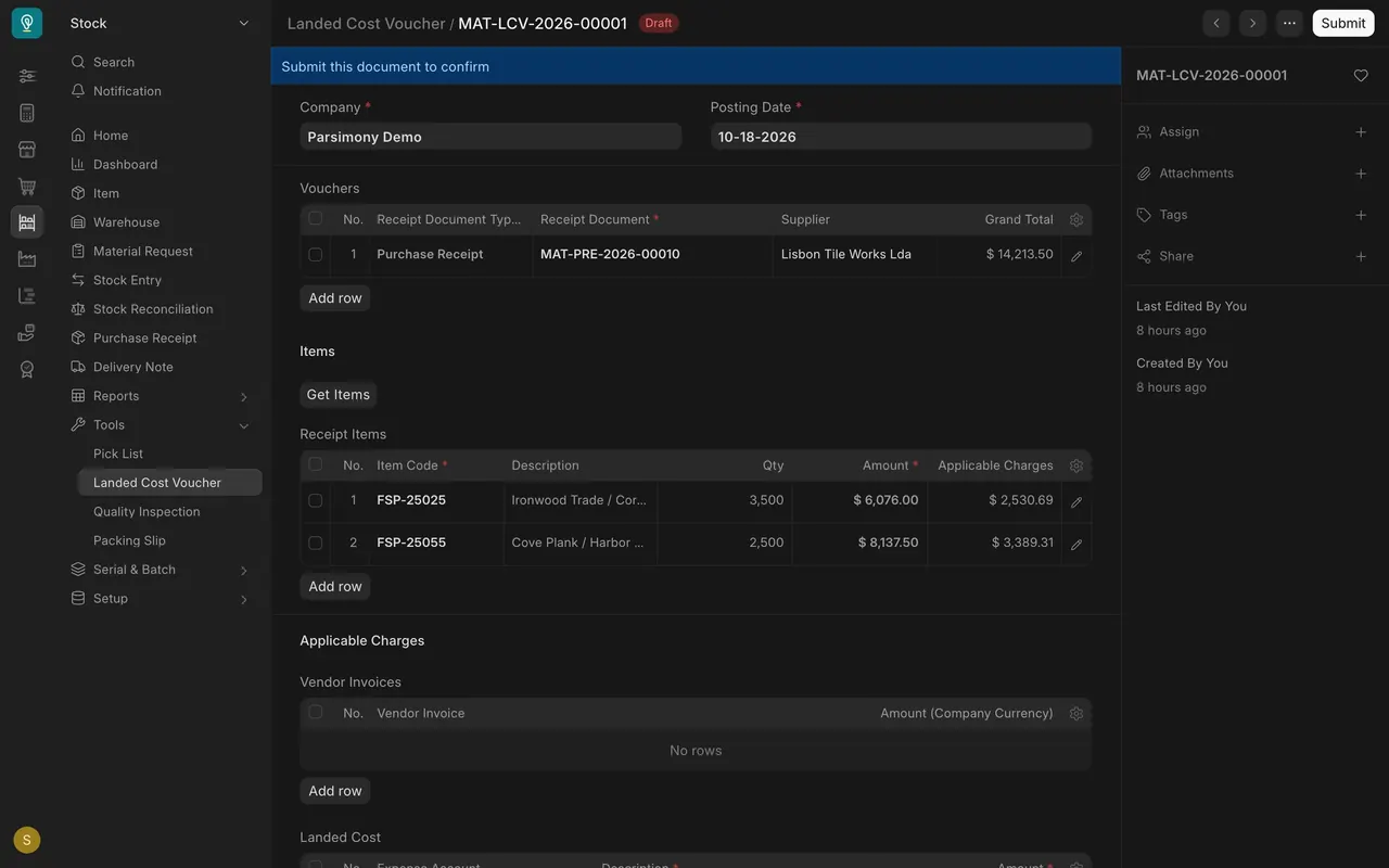 Voucher: receipt and items