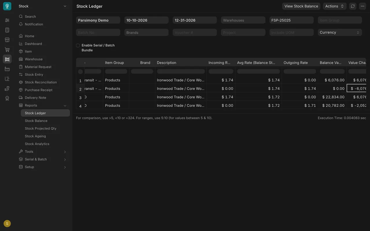 Stock Ledger rates
