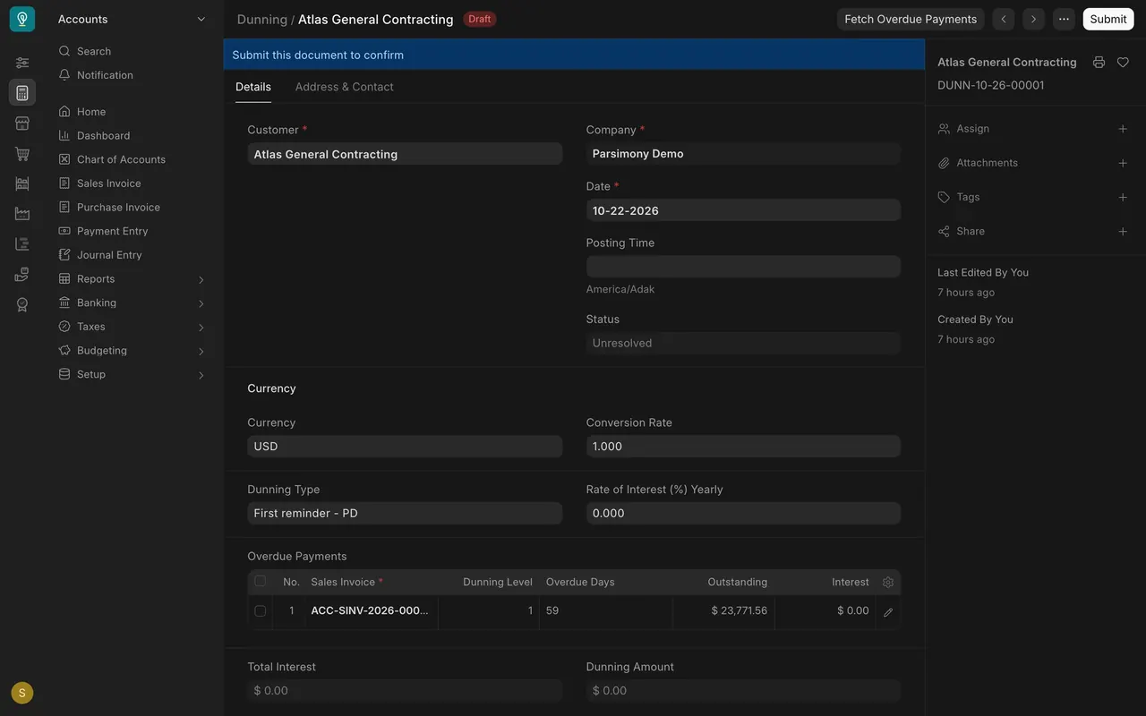 A draft Dunning for Atlas General Contracting