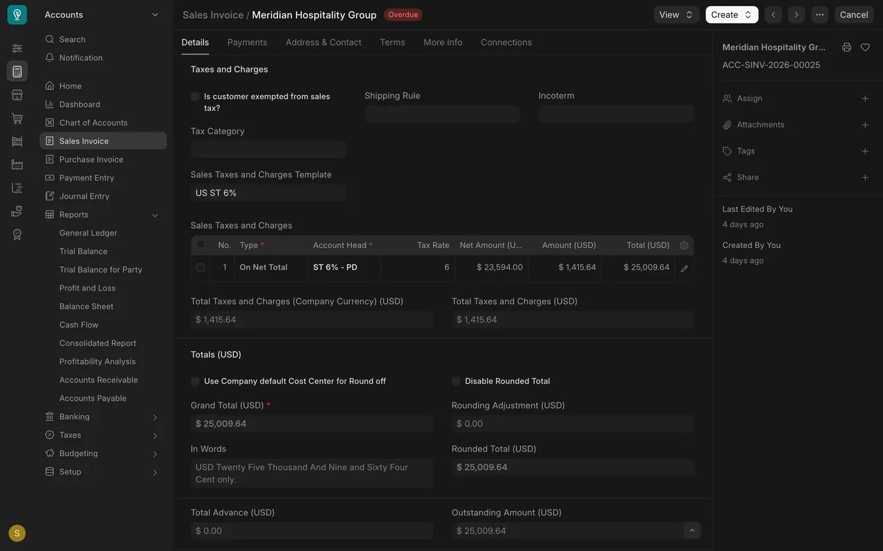 Taxes and Charges on a sales invoice