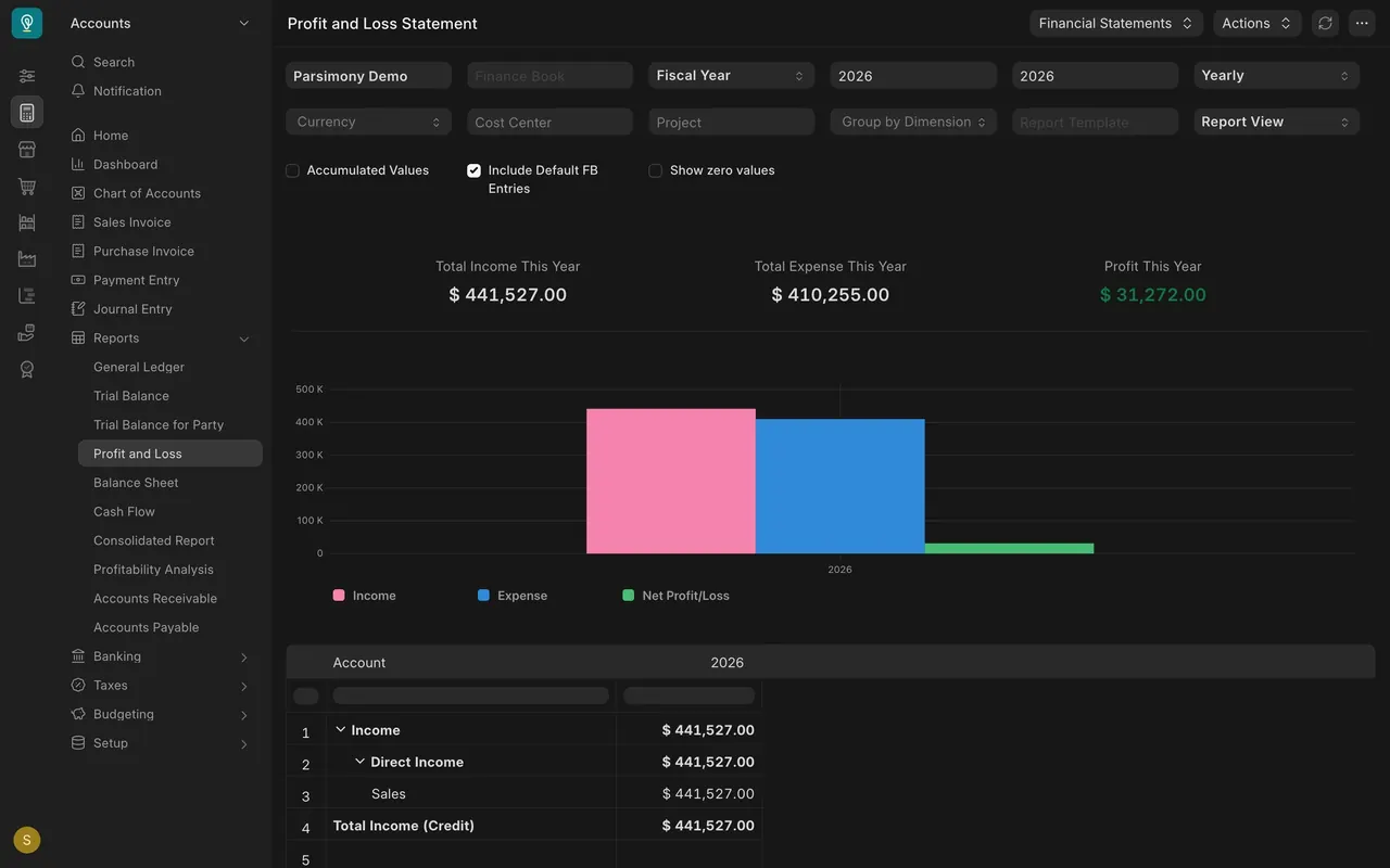 Profit and Loss Statement for 2026