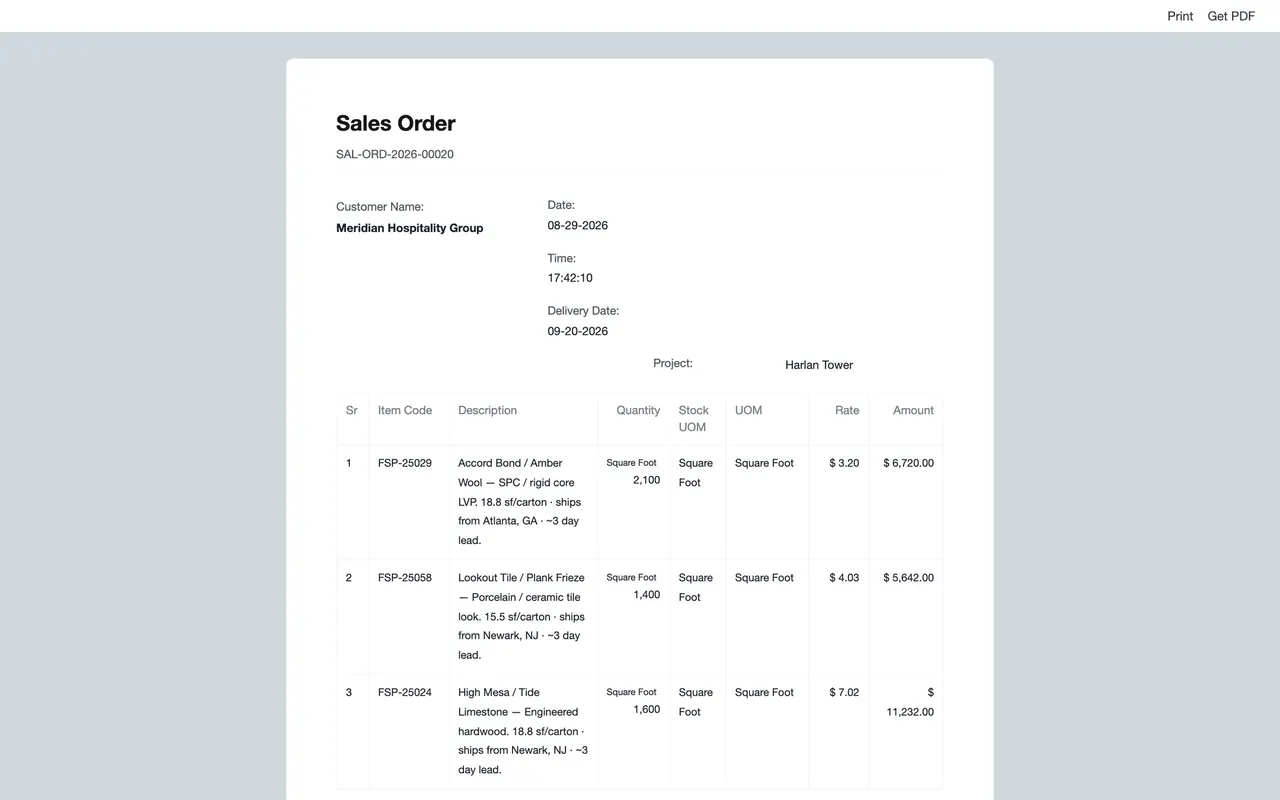 The printed Sales Order