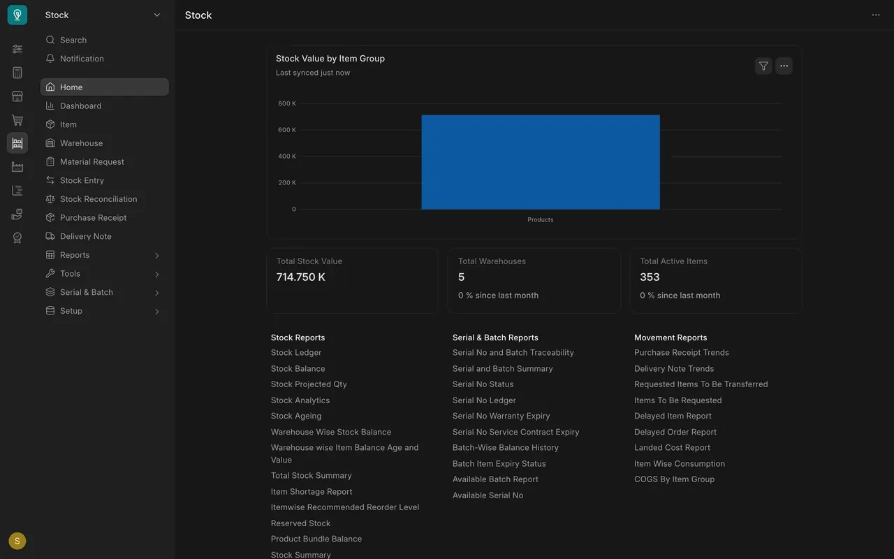 Stock: the warehouse team's sidebar