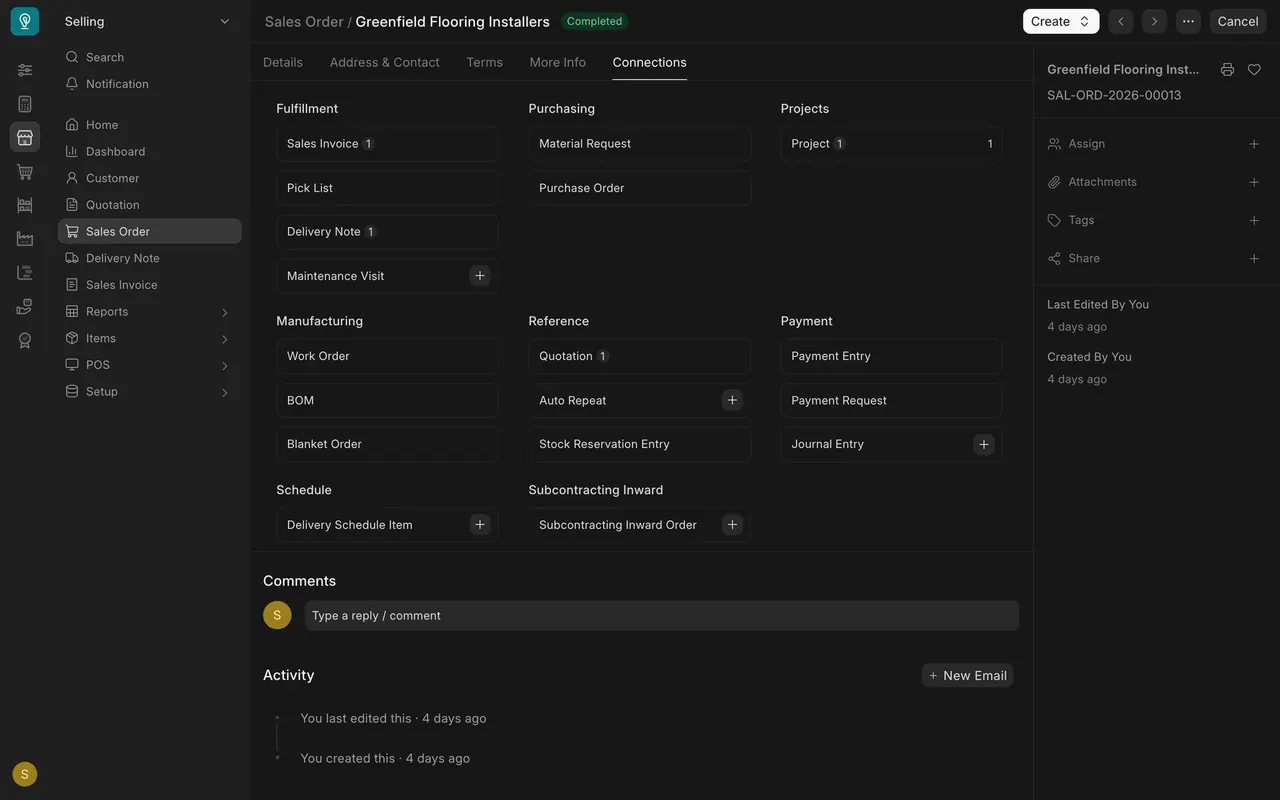 Sales order Connections