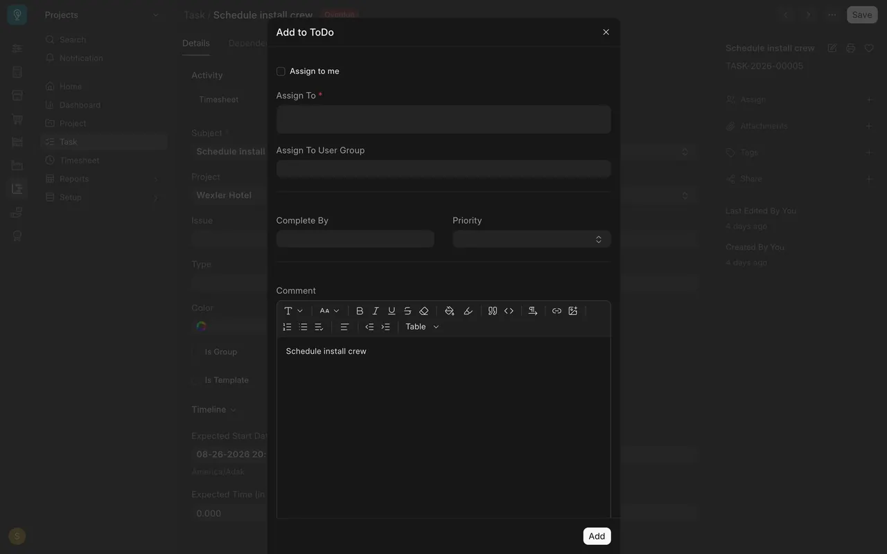 The Add to ToDo box