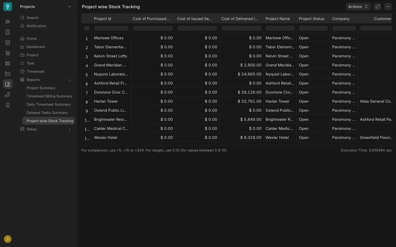 Project wise Stock Tracking