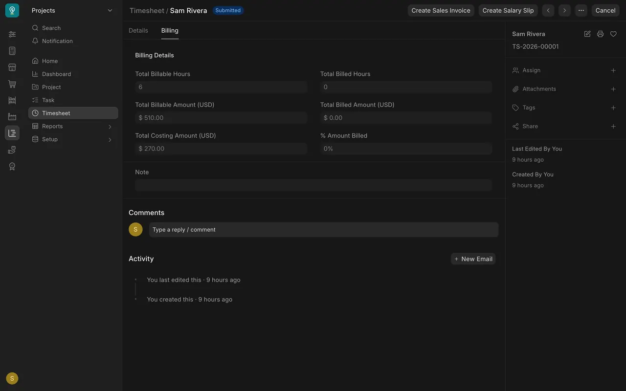 Billing tab