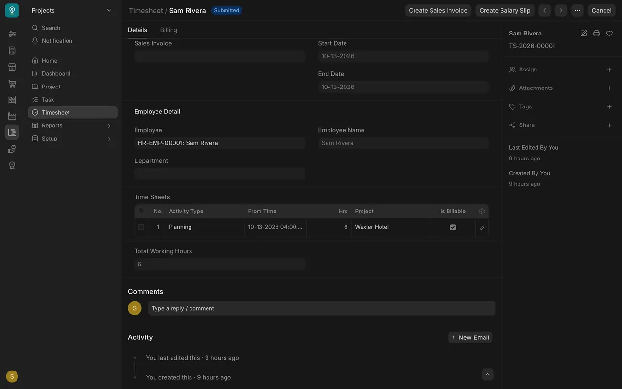 Timesheet rows