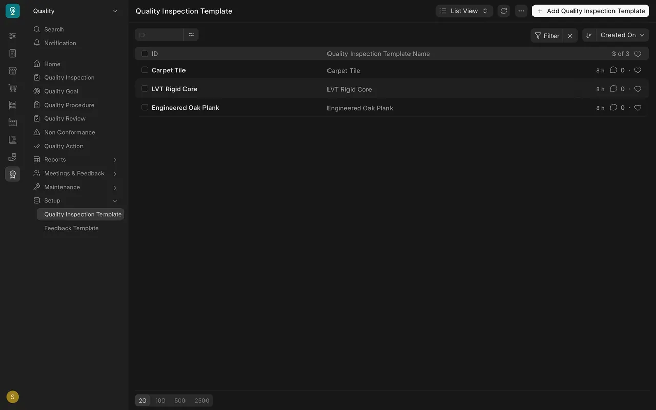 Template list