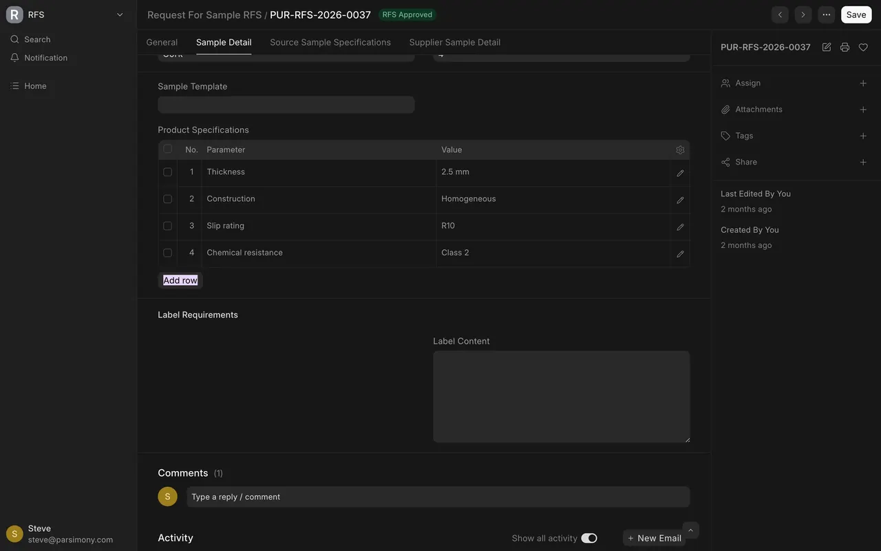 Label Requirements and Label Content on a saved request
