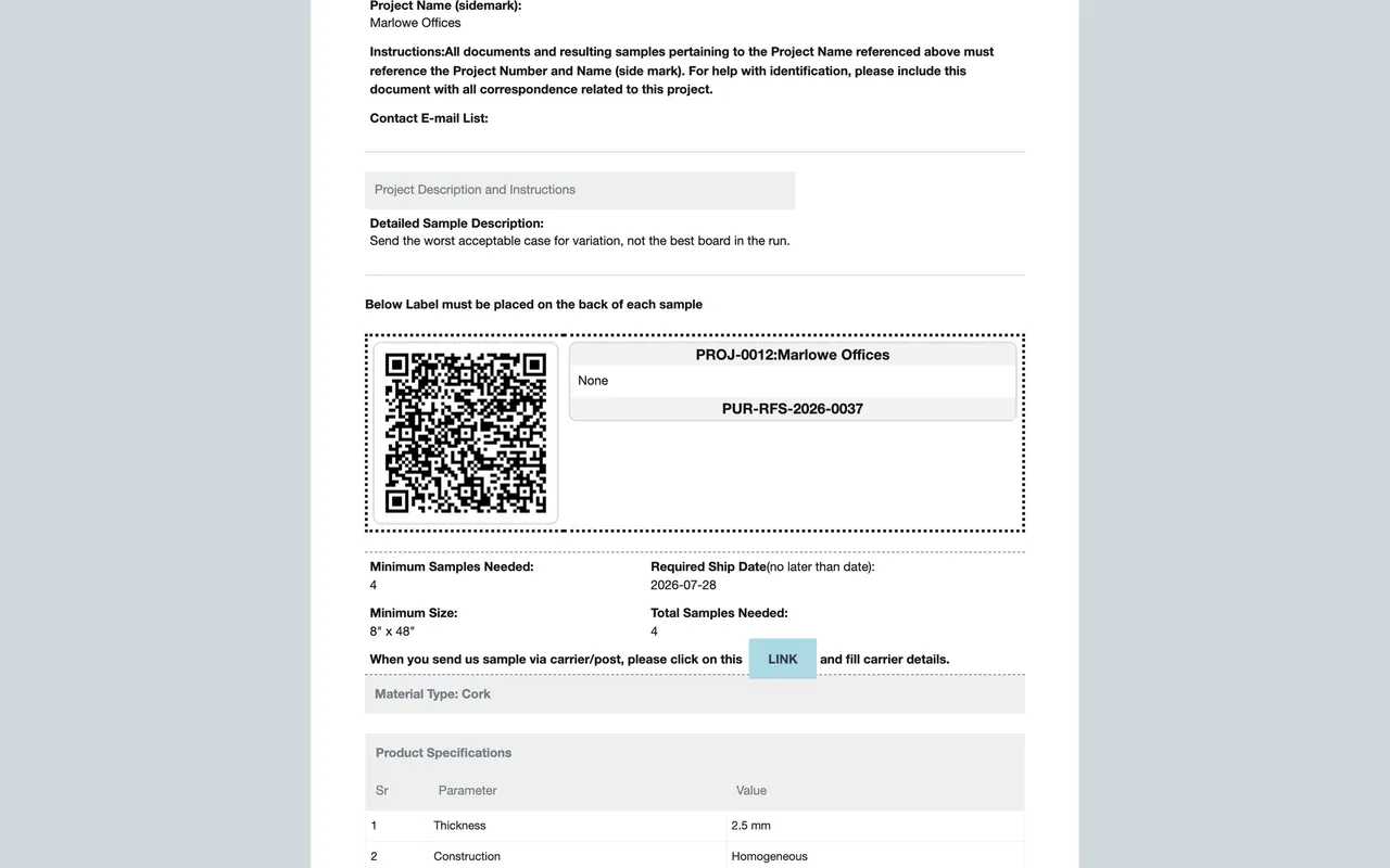 The printed label of a request with no Label Content