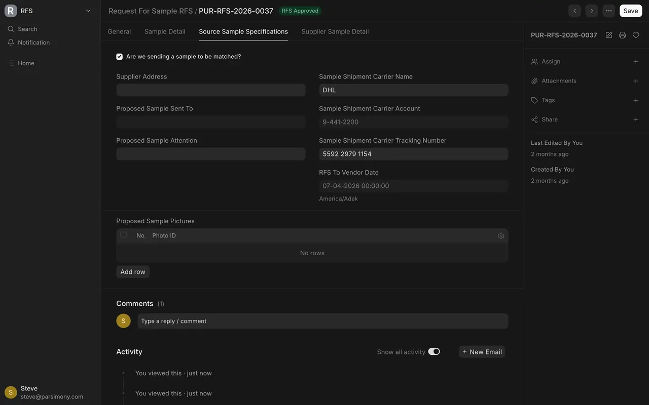 The Comments box under a request