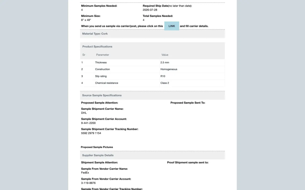Further down: specifications and both shipments