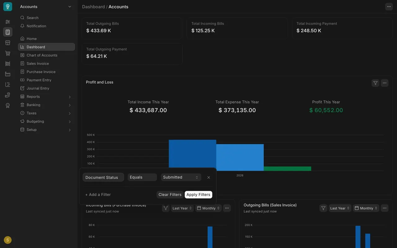 A chart's filter, with Apply Filters