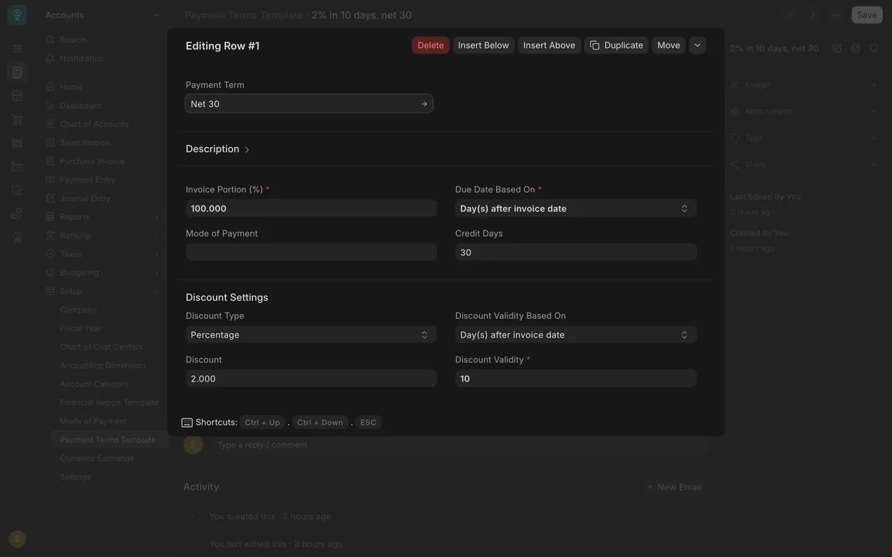 The early payment row opened