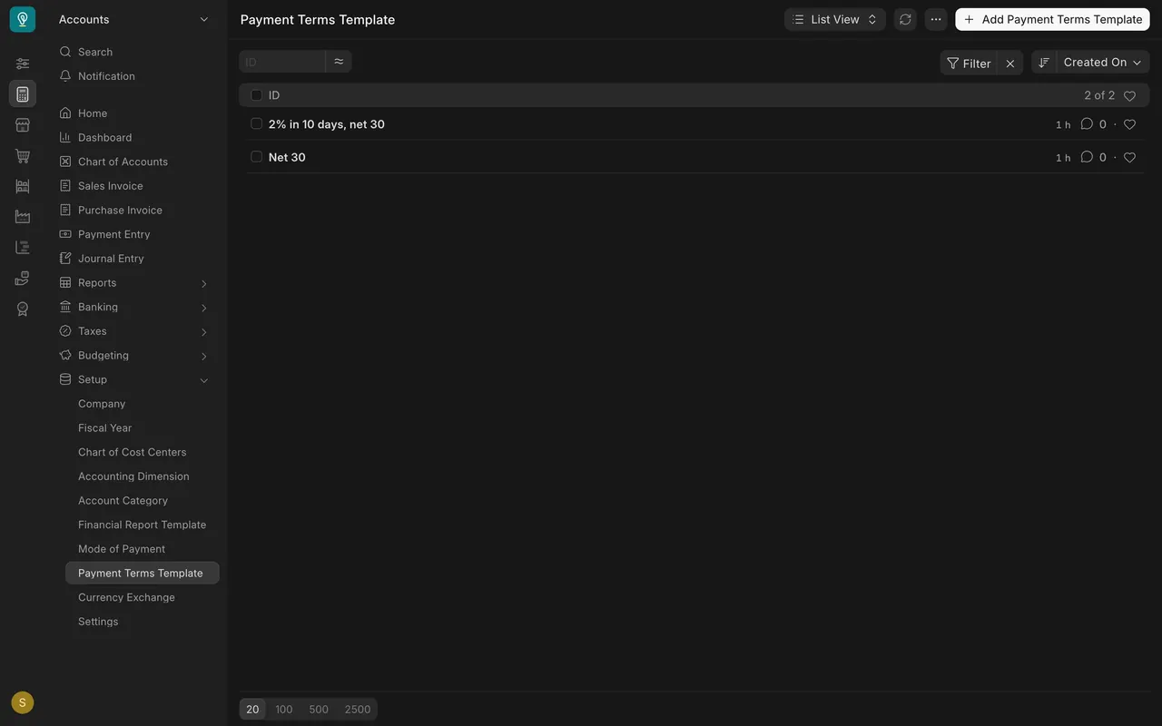 The template list