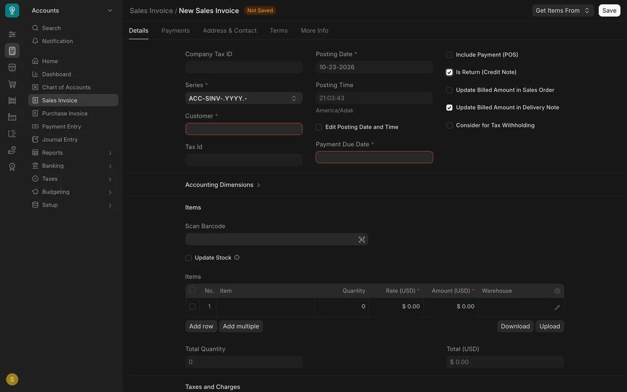 Is Return ticked on a new invoice