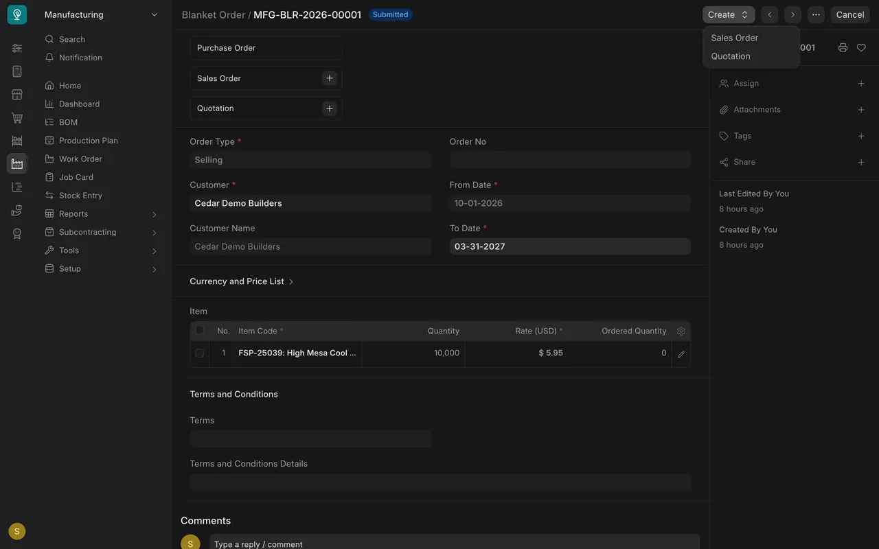 Create menu