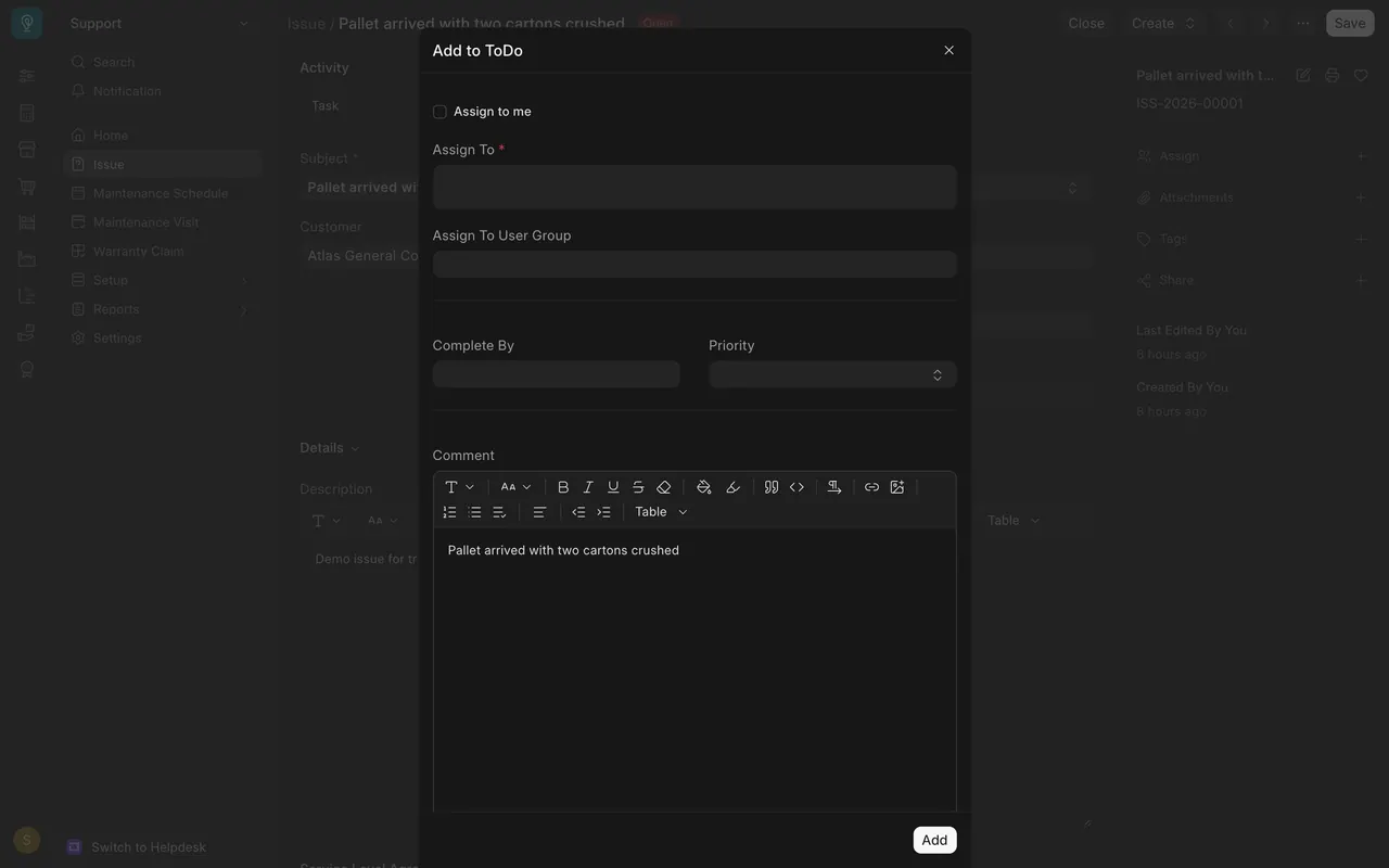 The Add to ToDo window