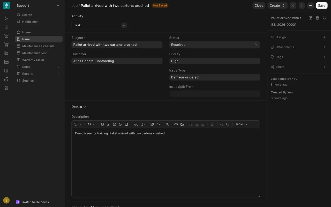 An issue set to Resolved, not saved