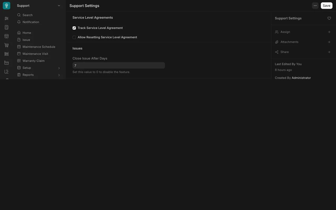 Support Settings