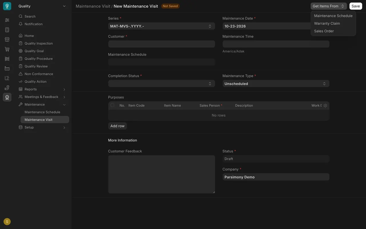 Get Items From menu