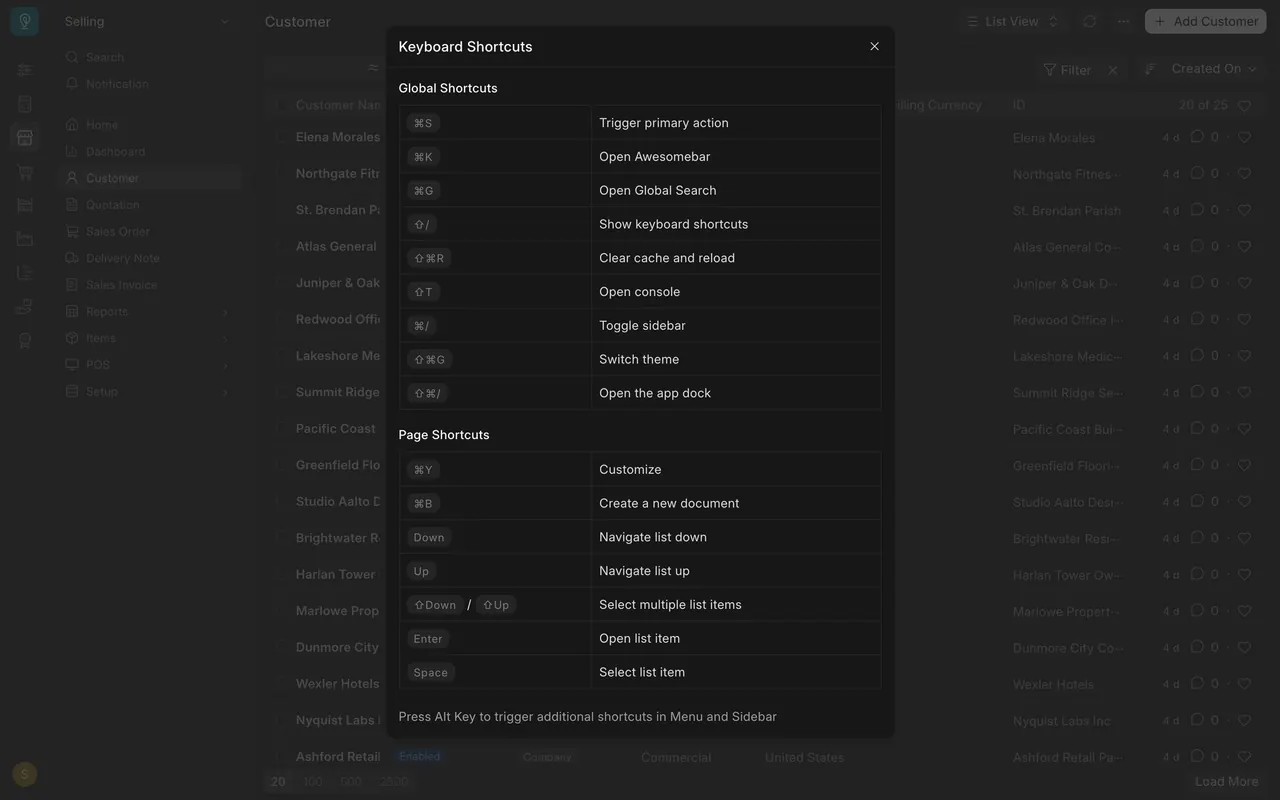 The Keyboard Shortcuts window