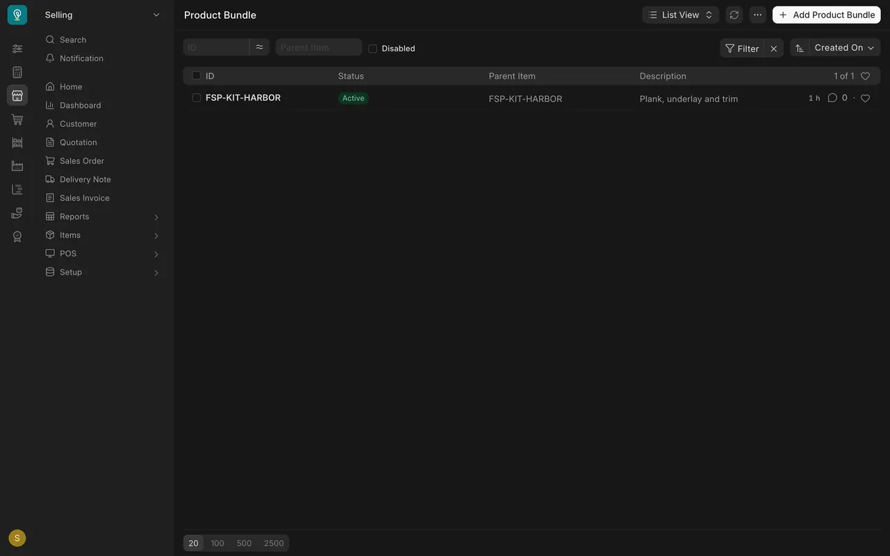 The Product Bundle list